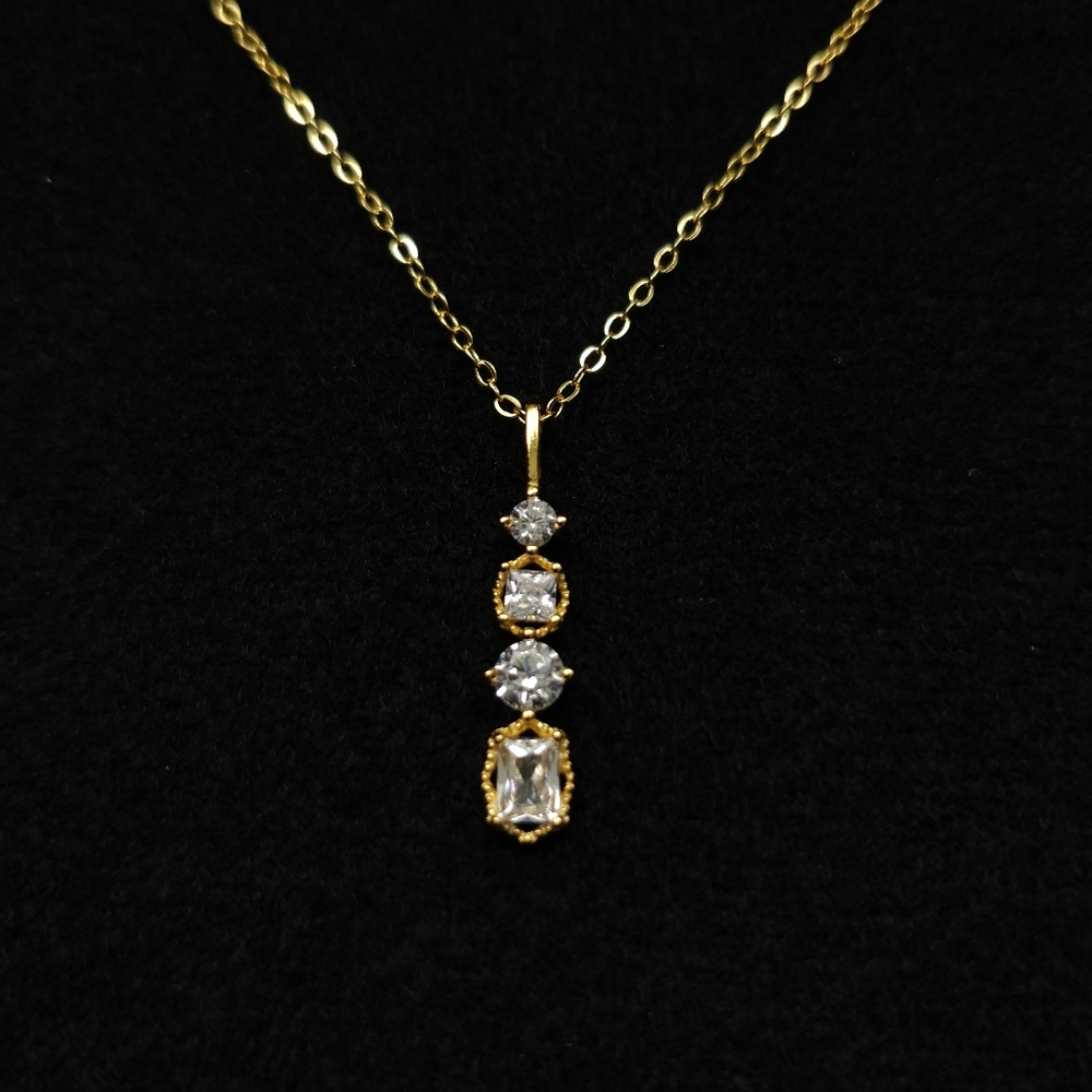 NEW 14K GOLD PLATED 925 STERLING SILVER BOHO ZIRCON TOWER NECKLACE